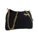 Bolsa de Fio de Malha Preta com Detalhes em Dourado