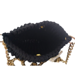 Bolsa de Fio de Malha Preta com Detalhes em Dourado